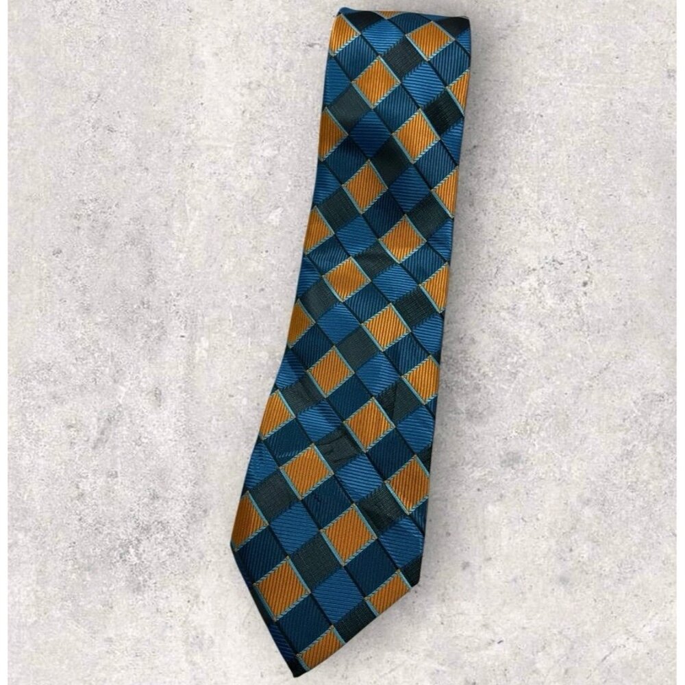 NEW HISDREN Silk Tie Black Blue Orange W:3.4"